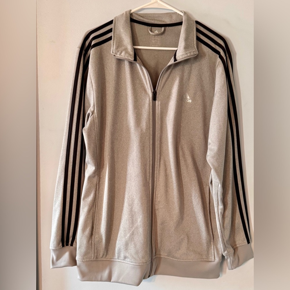 Adidas Silver Gray Zip-Up Track Jacket with Black Stripes